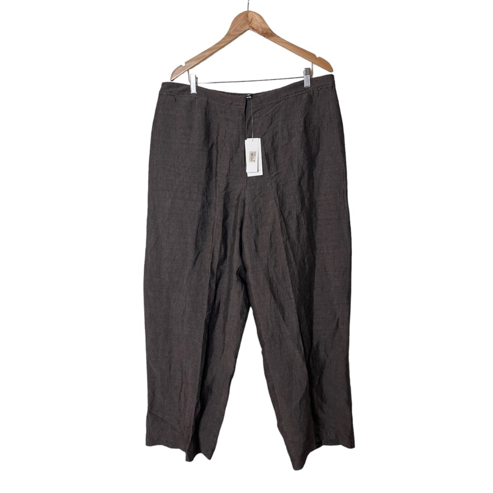 NWT Eileen Fisher Cross Dyed Rayon Linen Cobblestone Cblst Wide Leg Trousers 2X
